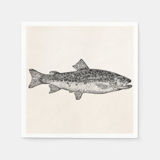 Serviette En Papier Poisson vintage - Poissons aquatiques Modèle blanc