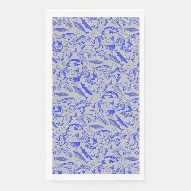 Serviette En Papier Poissons bleu motif 10.b Lgrey BG (Devant)