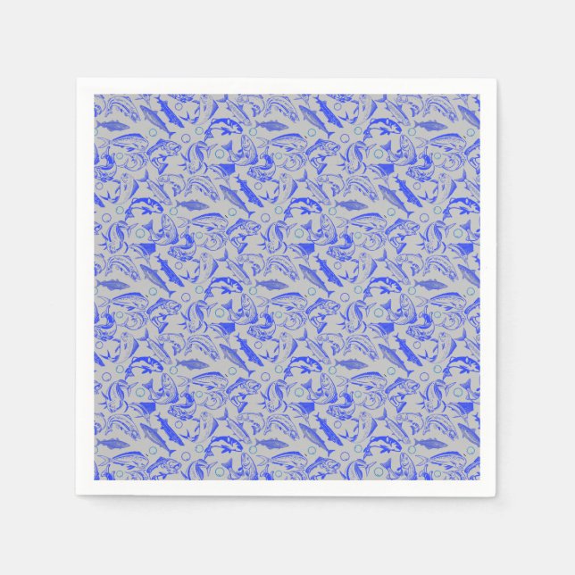 Serviette En Papier Poissons bleu motif 10.b Lgrey BG (Devant)