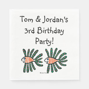 Serviette En Papier Poissons jumeaux verts et oranges d'aileron