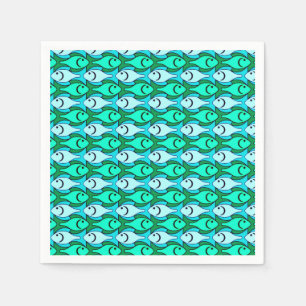 Serviette En Papier Poissons modernes de la moitié du siècle, vert d