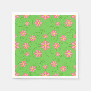 Serviette En Papier Poissons roses et pistes de bugs sur vert clair