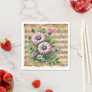 Serviette En Papier Poissons roses et verts Feuille Vintage Musique Dé