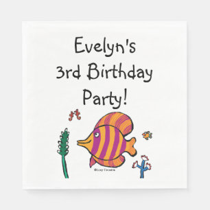 Serviette En Papier Poissons tropicaux oranges et pourpres avec des