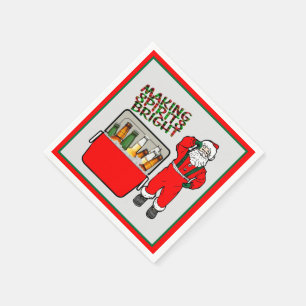 Serviette En Papier Poitrine Rouge De Glace Avec Bière Et Père Noël