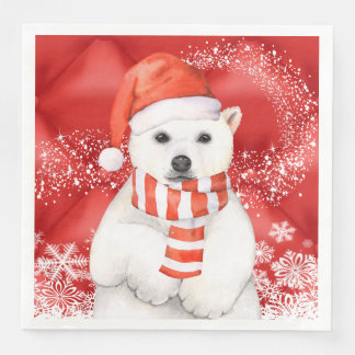 Serviette En Papier polaire en a santa cap - snowflaw white