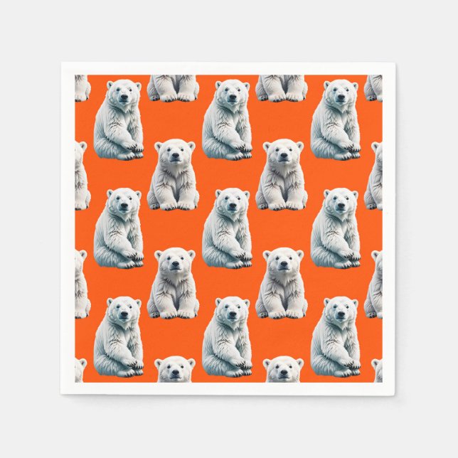 Serviette En Papier Polar Bear Pattern Design On Orange  (Devant)