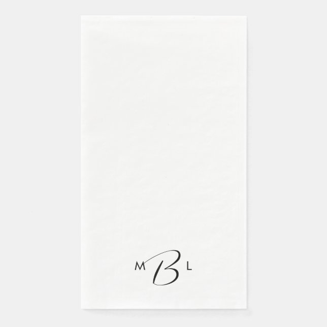 Serviette En Papier Police Combo Monogramme Mariage blanc (Devant)