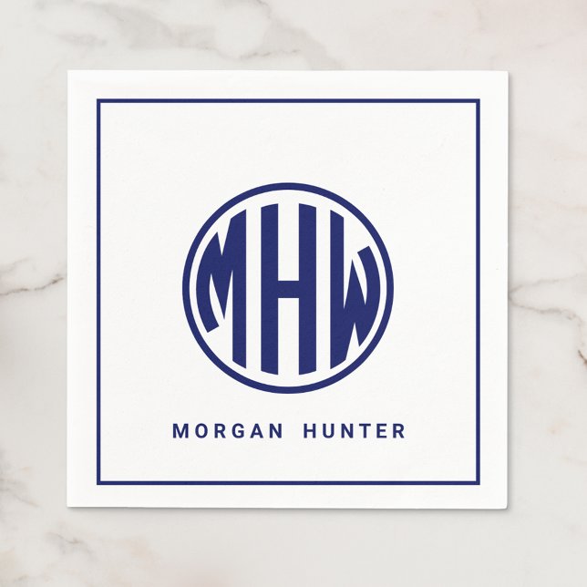 Serviette En Papier Police de monogramme cercle Navy blanc DIY BG (Créateur téléchargé)