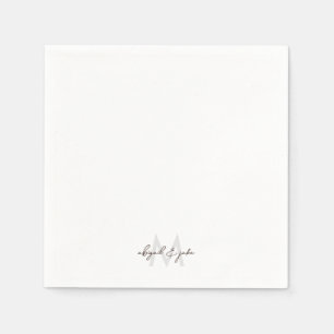 Serviette En Papier Police moderne Monogramme & Noms Mariage Cocktail