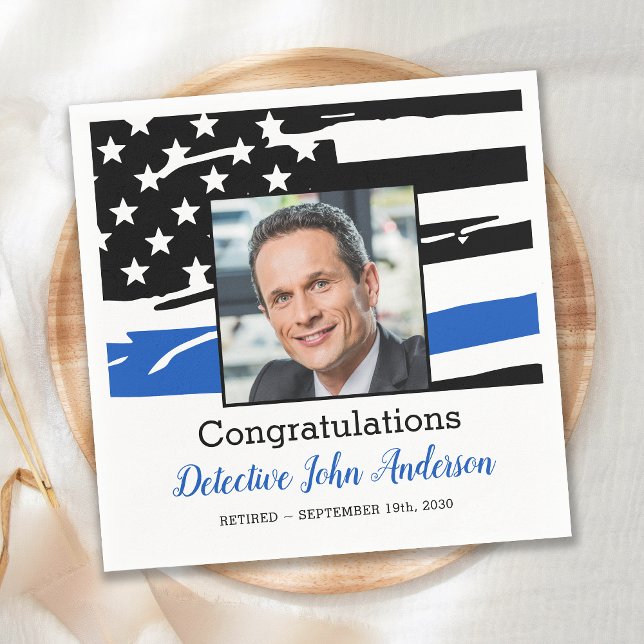 Serviette En Papier Police Officier Photo Mince Ligne Bleue Retraite (Créateur téléchargé)