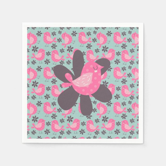 Serviette En Papier Polka Dot Birds and Flowers (Devant)