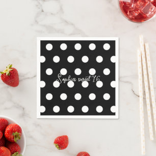 Serviette En Papier Polka Dot Sweet 16 - Points noirs et blancs Annive