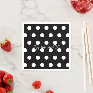 Serviette En Papier Polka Dot Sweet 16 - Points noirs et blancs Annive