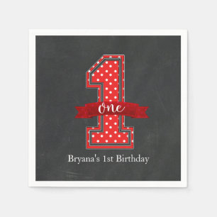 Serviette En Papier Polka rouge et blanc point 1 fête d'anniversaire