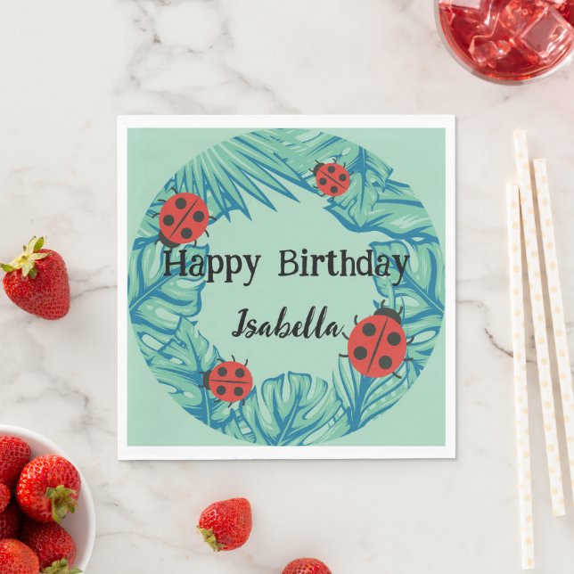 Serviette En Papier Polka rouge mignon point Ladybug Jungle Feuilles A (En situation)