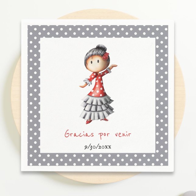 Serviette En Papier Polkda Dot Grey Espagnol Sevillana Danseuse flamen (Créateur téléchargé)