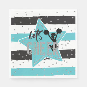 Serviette En Papier Pom-pom bleu Noir Argent Joyeux Anniversaire