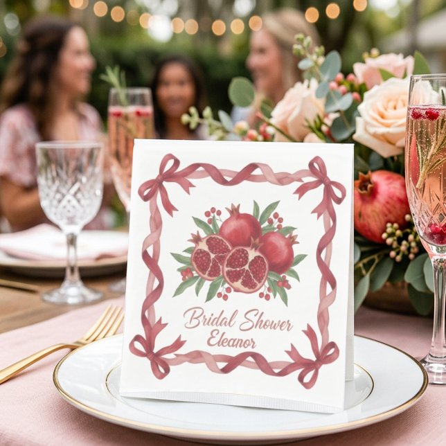 Serviette En Papier Pomegranate & Coral Ribbon Bridal Shower Napkins (Créateur téléchargé)