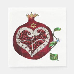 Serviette En Papier Pomegranate Heart Hanoukka Rosh Hashanah Napkins