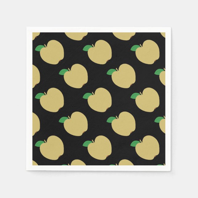 Serviette En Papier Pomme d'or en noir (Devant)