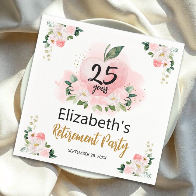 Serviette En Papier Pomme Floral Teacher Parti de retraite (Créateur téléchargé)