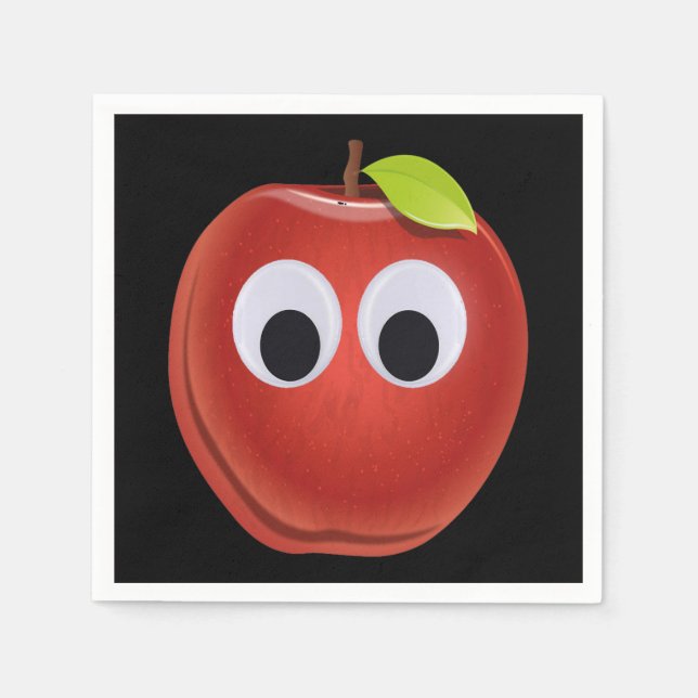 Serviette En Papier Pomme rouge drôle avec yeux de googly (Devant)
