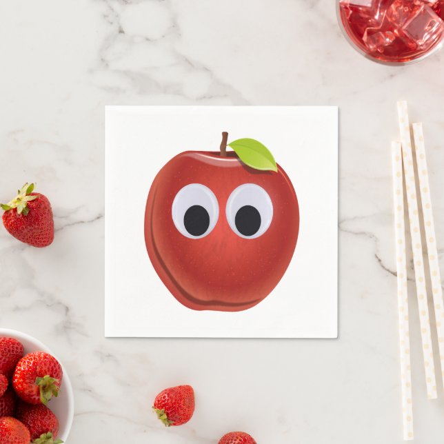 Serviette En Papier Pomme rouge drôle avec yeux de googly (En situation)