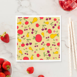 Serviette En Papier Pommes Motifs de fruits colorées Cerises et poires