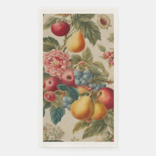Serviette En Papier Pommes, Poires, Raisins, Fleur Rose. Peint en fran