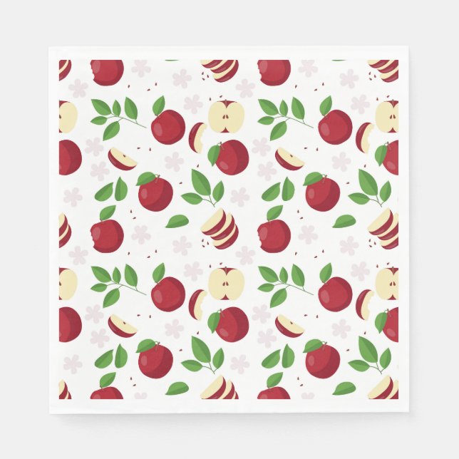 Serviette En Papier Pommes rouges, fleurs et Motif de verdure (Devant)