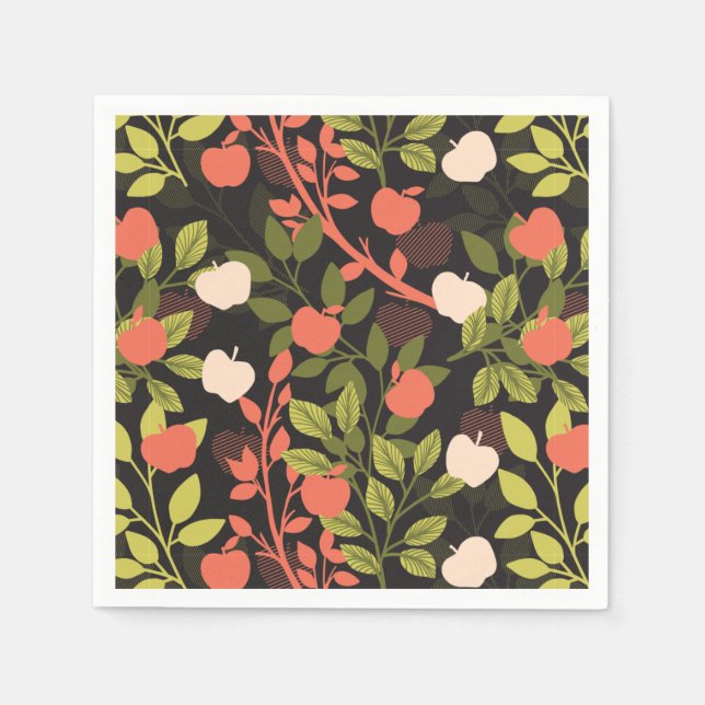 Serviette En Papier Pommier De Nuit Ou Motif De Jardin Floral (Devant)