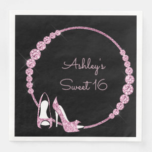 Serviette En Papier Pompes Glam Rose & Diamants Personnalisées