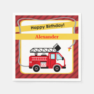 Serviette En Papier Pompier Camion Joyeux serviettes d'anniversaire