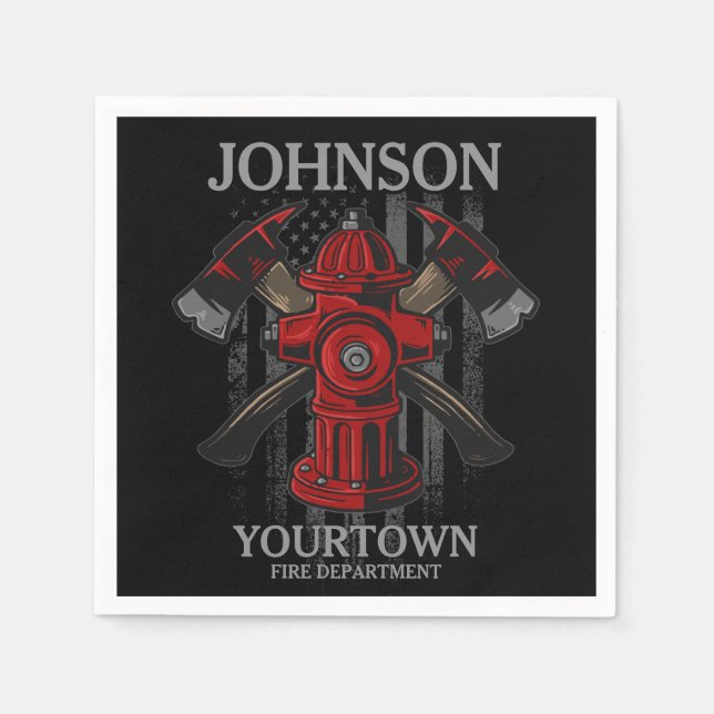 Serviette En Papier Pompier NOM Fire Department Hydrant USA Drapeau (Devant)