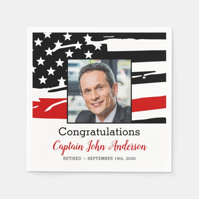 Serviette En Papier Pompier Parti de la retraite Photo Mince Ligne rou (Devant)