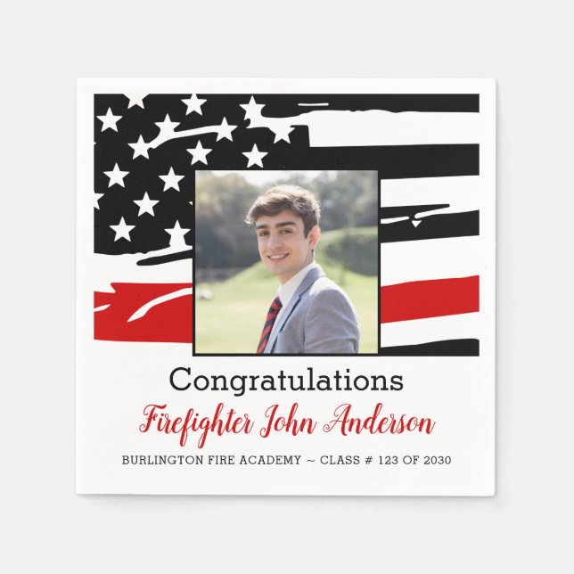 Serviette En Papier Pompier Photo Mince Red Line Graduation (Devant)