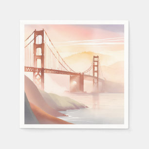 Serviette En Papier Pont Golden Gate   Lever de soleil Belle aquarelle