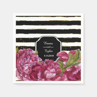 Serviette En Papier Pony rose Fleur Noir et Blanc Bande