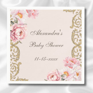 Serviette En Papier Pony rose Rococo Vintage Baby shower floral