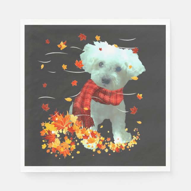 Serviette En Papier Poochon Écharpe d'automne - Chiens Feuilles d'auto (Devant)