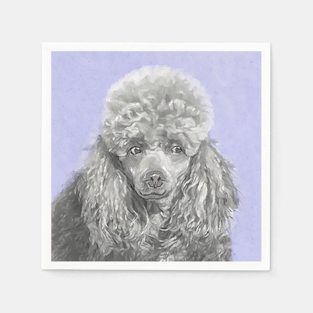 Serviette En Papier Poodé Jouet miniature Argent gris bleu Chien Art (Devant)