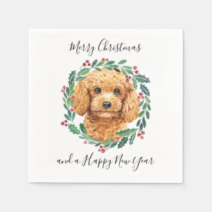 Serviette En Papier Poodle Elegant Chien Wreath Joyeux Noël