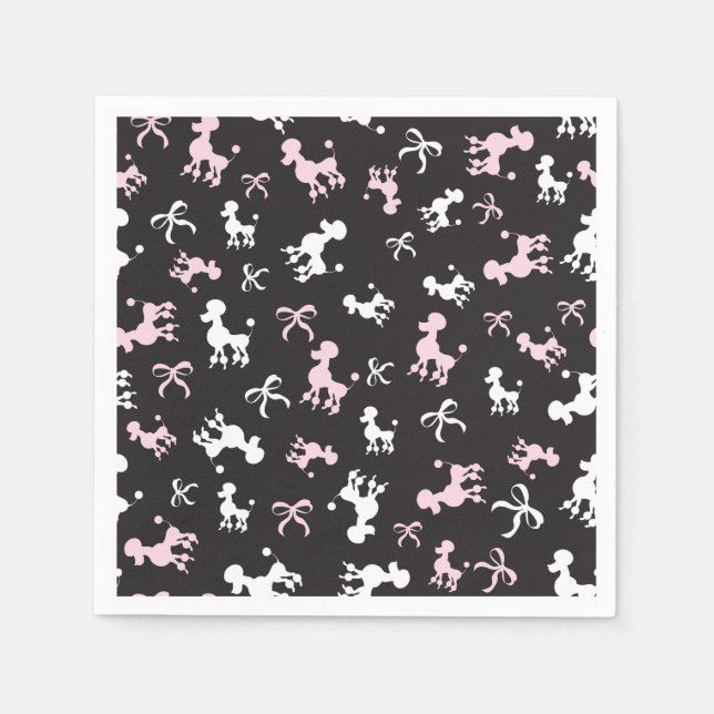 Serviette En Papier Poodle Love rose et noir (Devant)