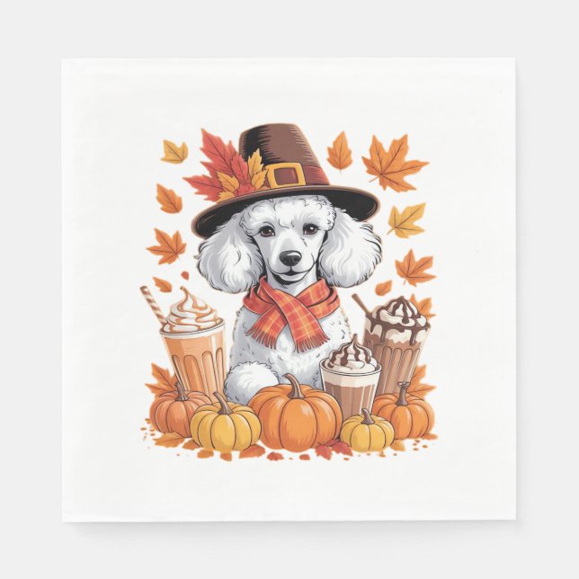 Serviette En Papier Poodle Thanksgiving Boissons Café Automne Feuilles (Devant)