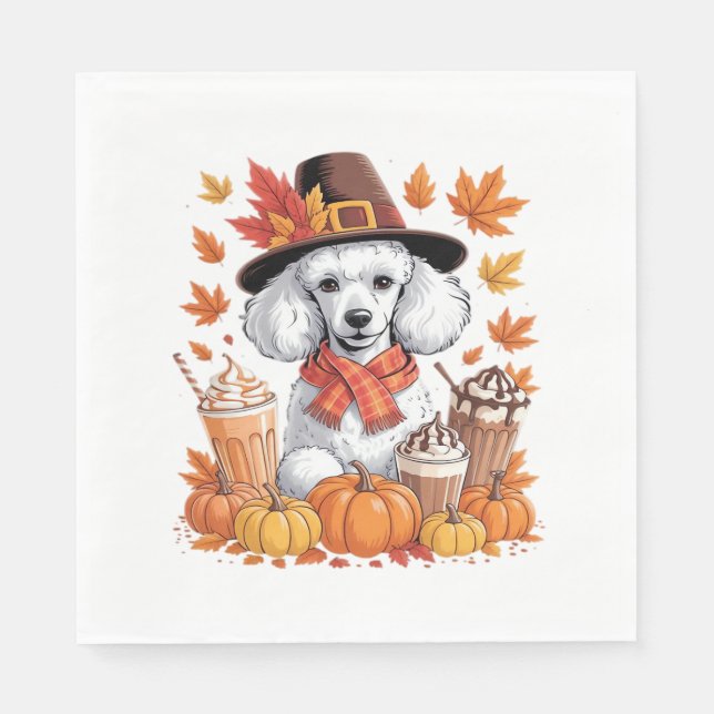 Serviette En Papier Poodle Thanksgiving Boissons Café Automne Feuilles (Devant)