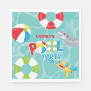 Serviette En Papier Pool Party Boy Birthday Shark Flotte