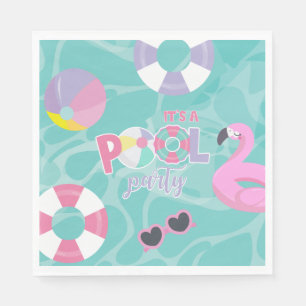 Serviette En Papier Pool party Fille rose et violet Anniversaire