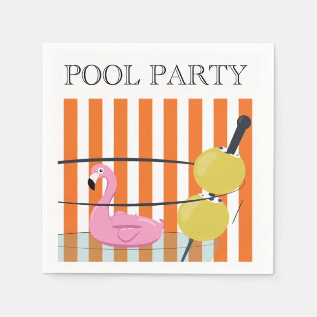 Serviette En Papier Pool Party Flamant rose flottante Cocktail serviet (Devant)