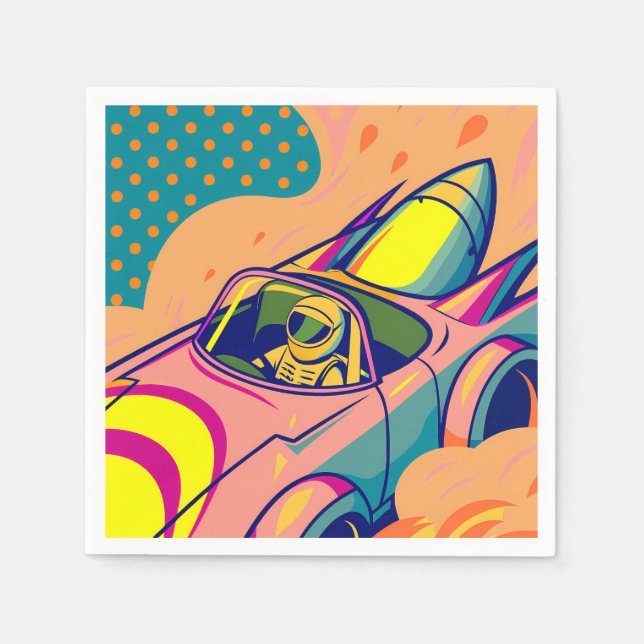 Serviette En Papier Pop Art Astronaut Driving Rocket Car (Devant)